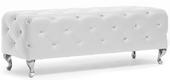 54" Crystal Tufted Leather Bench
