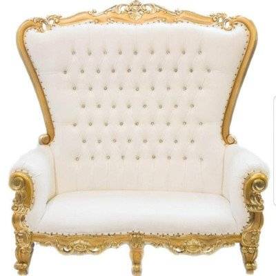 Queen Love-Seat Throne Gold/White