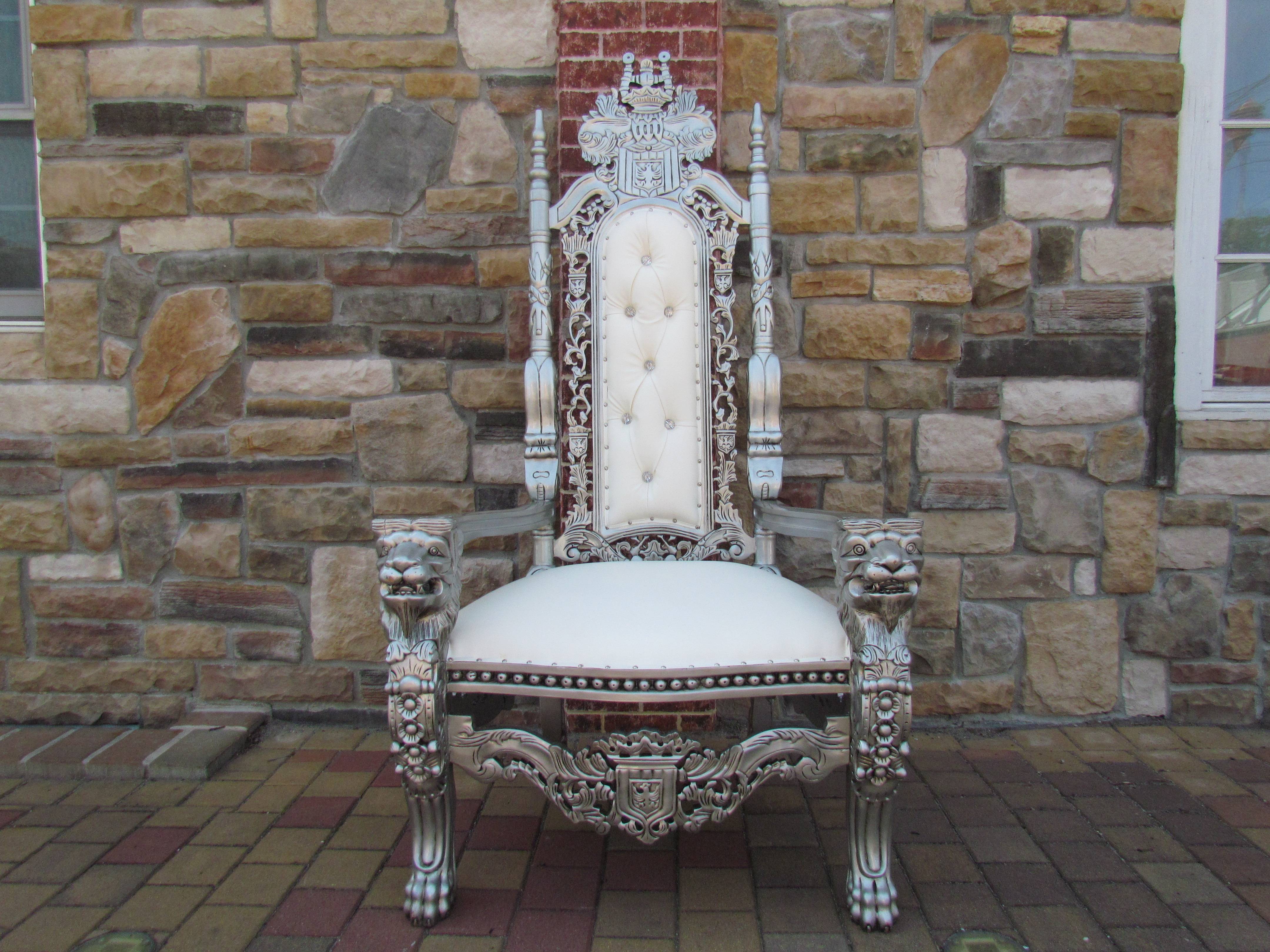 72" Royal Lion Silver Throne Chair