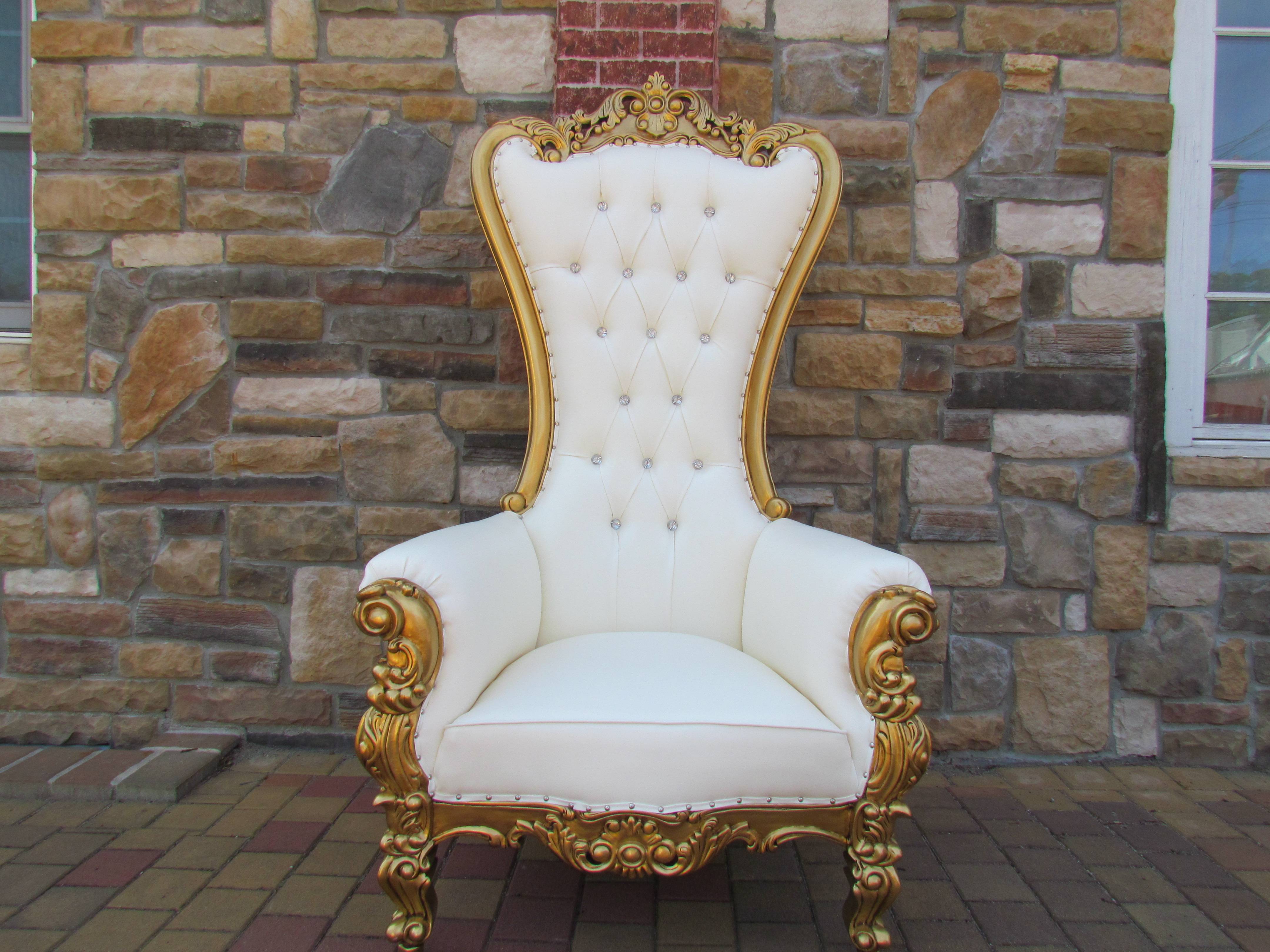 72" White & Gold Throne Chair