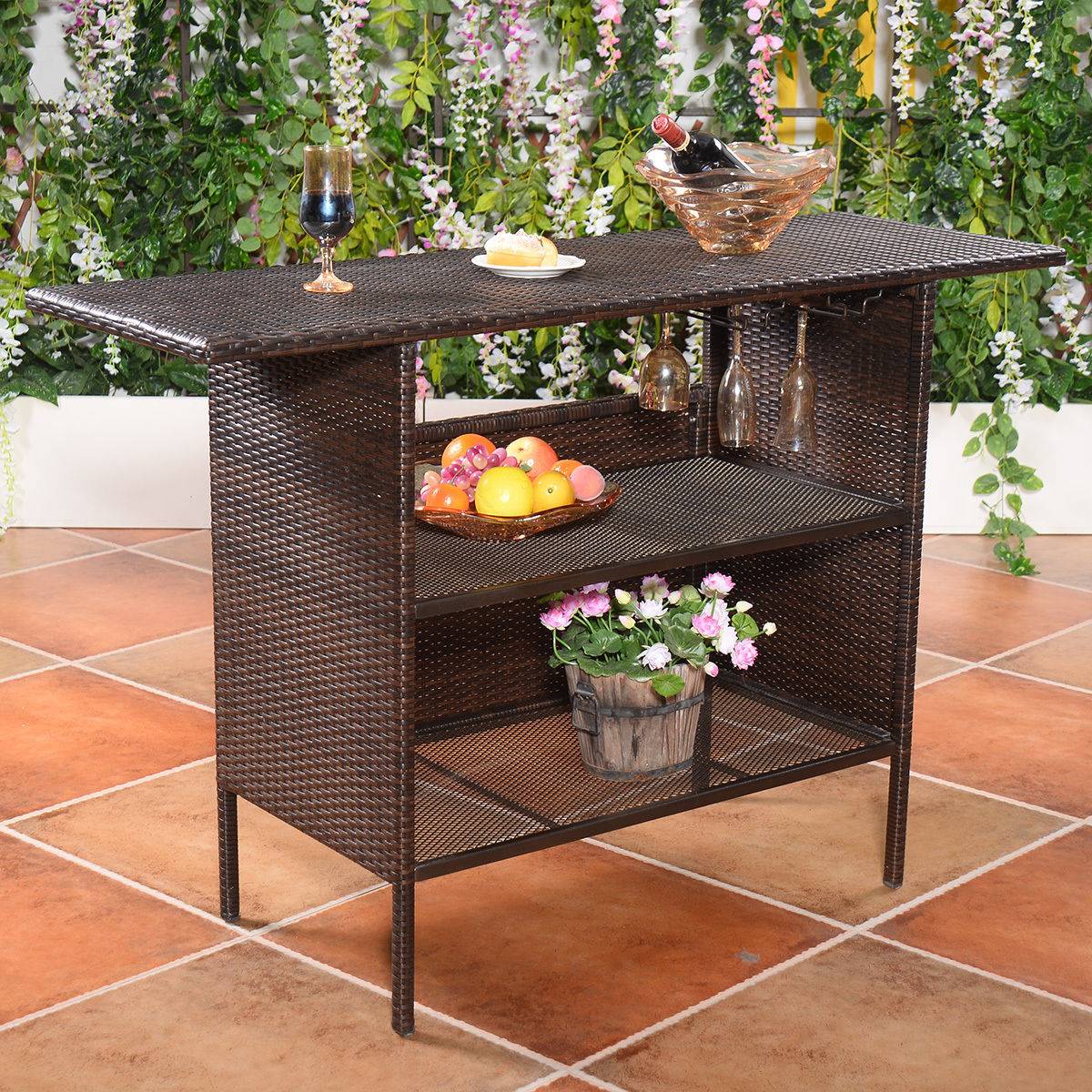 Wicker Bar & Trash Can
